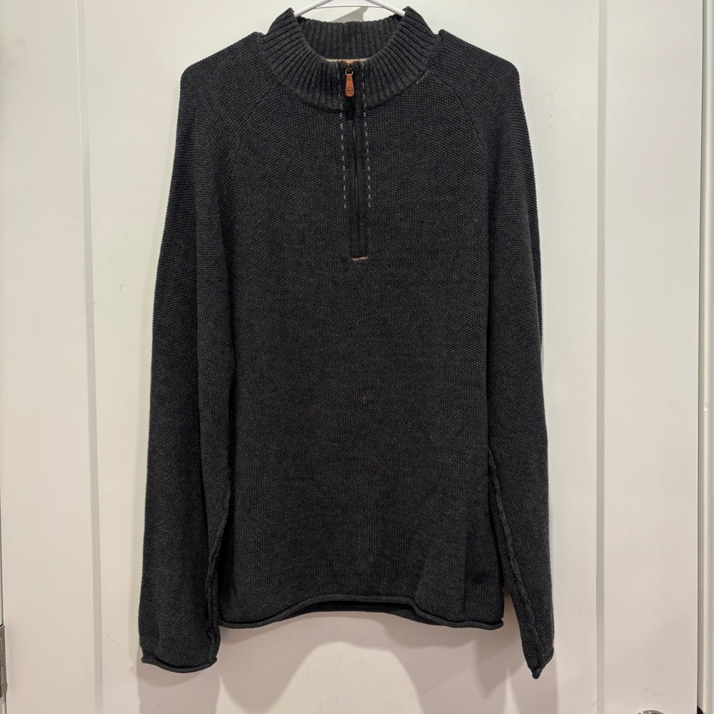 Zenfari Mens Charcoal Gray 100% Cotton Quarter Zip Textured Knit Sweater Size M
